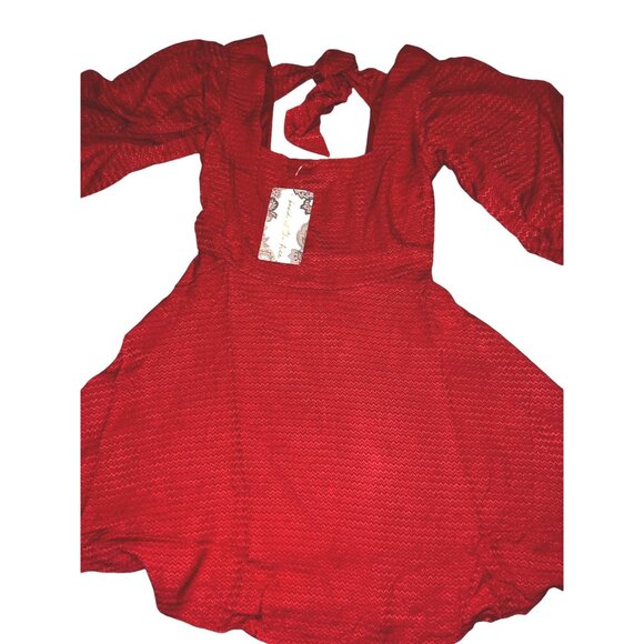 Band of the Free NWT Josette Dress Aurora Red Textured Mini Dress Sz Medium Puff - Picture 4 of 16
